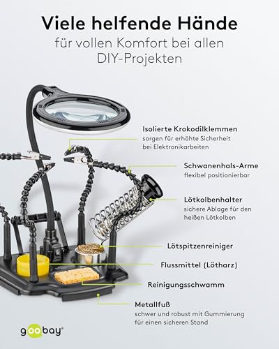 Aide à souder troisième main Goobay pour stabiliser les petits composants sous loupe lumineuse