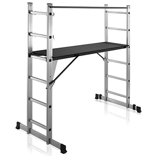 LEADALLWAY Scaffolding Platform 4 Foot High 63''(L) x66''(H) 3 in 1 Multi-Purpose as Double-Sided Herringbone Ladder Vertical Ladder Aluminium Folding Step Ladder - Thumbnail 2