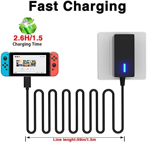 Charger for Nintendo Switch, AC Power Adapter for Nintendo Switch/Switch Lite/Switch OLED Travel Wall Charger, 15V 2.6A Fast Power Supply with 5FT Cable Support TV Mode