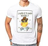 ¿Quién Es Tu Amigo Invisible? Camiseta Divertida con Pollito, Manga Corta, Algodón, Diseño Gráfico Español, Disponible en Negro y Blanco, para Hombre. (FR/ES, Letras, XL, Regular, Regular, Blanco)