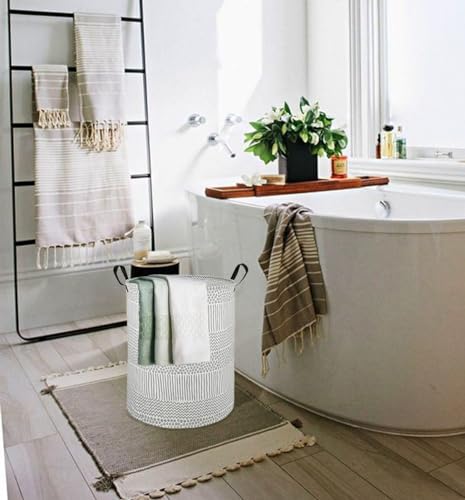 Image of Round Laundry Hamper Storage Basket Fabric Material Storage Hamper Organization Basket, Storage Bin, Gift Box with Handles for Room