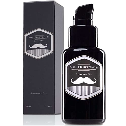 Mr. Burton's Shaving Oil - Aceite de afeitado para afeitado tradicional suave que evita irritaciones, cuida con aceite de argán, olor neutro.