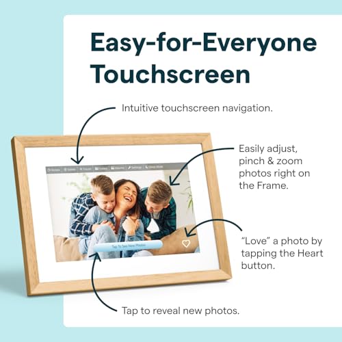 Image of Skylight Digital Picture Frame 2 - 10 inch Full HD Wi-Fi Touch Screen, 16GB Digital Photo Frame, Load Photos & Videos Directly from Phone, Anti-Glare - Personalized Gifting, Rubber Wood Birch Brown