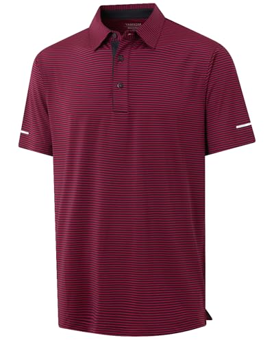 Image of Golf Shirts for Men - Dry Fit Moisture Wicking Short Sleeve Performance Sport Casual Striped Collared Mens Polo Shirt
