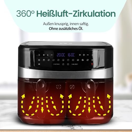 Foto von EMERIO digitale 10L DOPPEL Heißluftfritteuse AirFryer Frittieren mit heißer Luft ohne Öl möglich 2x5L Volumen 12 Programme BPA frei SMART FINISH Funktion (beide gleichzeitig fertig) AF-126672.4