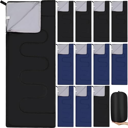 Macarrie 12 Pack Camping Sleeping Bags for Adults Homeless Bulk Cold Weather Kids Sleeping Bag Lightweight Waterproof Compression Sack for Backpacking Traveling Hiking Outdoor Shelter(Black Blue)