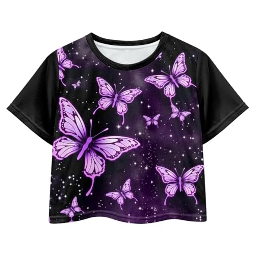 Image of Girl Crop Top Shirts for Summer Cute T Shirts Short Sleeve Tees for Kids 5-16
