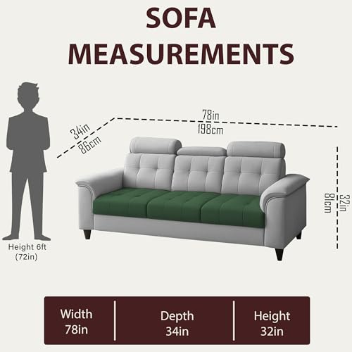 Image of Casaliving Ella 3 Seater Sofa Set for Living Room (Green Grey Colour Fabric) Premium Fabric Sofa