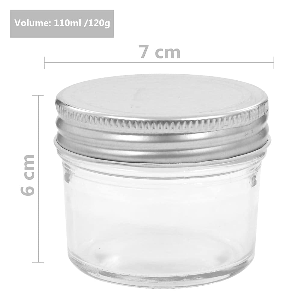 Marmeladengläser mit Silbernen Deckeln 48 Stück 110 ml Glasbehälter luftdicht Vorratsgläser für Marmelade Honig Sirup Aufbewahrung Küche Haushalt