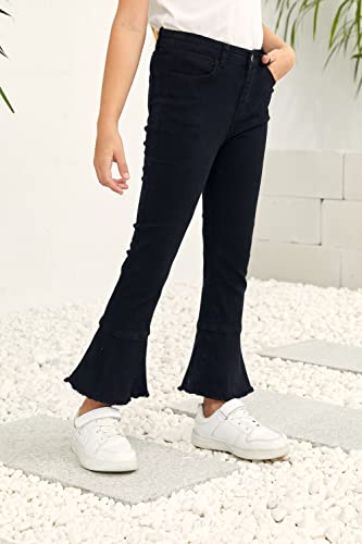 Simtuor Girls Bell Bottom Jeans Stretch Fitted Flared Jean Raw Hem Denim Pants 8-9 Years Black #TOP3