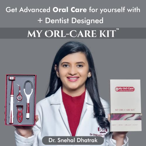 Image of MyOrl Care Dental Care Kit | Combo Pack of Ultra Soft Bristle Toothbrush, Dental Floss, Stainless Steel Tongue Cleaner & Interdental Toothpick | Daily Oral Care | All-in-One Pack (Maroon)
