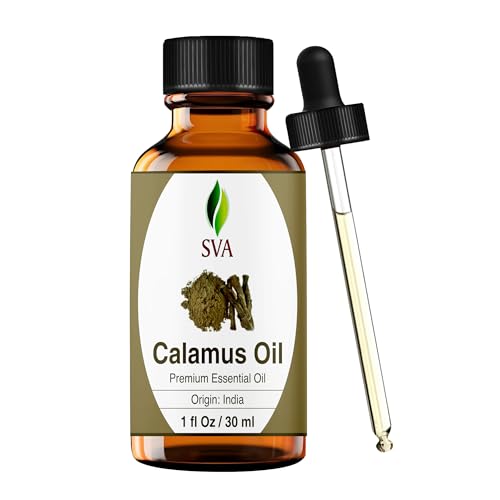 Image of SVA Calamus Essential Oil - 1 Fl Oz - 100% Natural Calamus Oil - for Diffuser, Hair Care, Face, Skin Care, Aromatherapy, Scalp and Body Massage, Soap and Candle Making - with Dropper