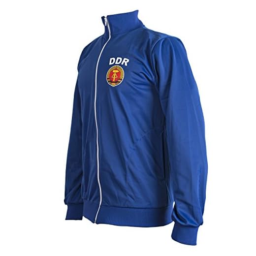 Deutsche Demokratische Republik East Germany DDR 1970-tals retro fotbollsjacka träningsoverall dragkedja jumper man topp, BLÅ, L