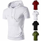 Mmoneyake Men's Short Sleeve Hoodies Lightweight Pullover Sweatshirts Gym Workout Athletic Shirt Solid Hoodies with Pockets White