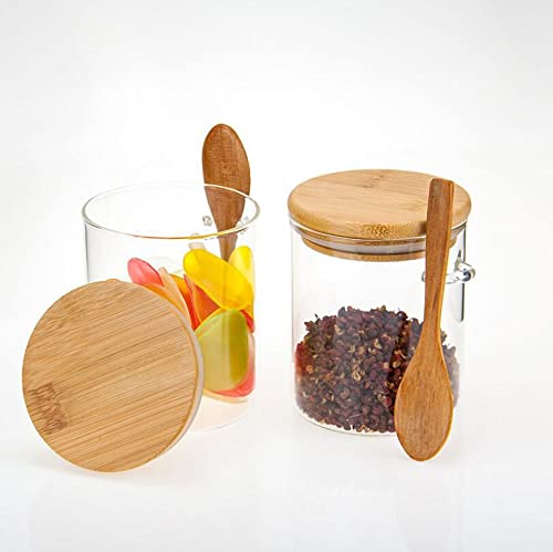 123Arts Glass Container Sugar Bowl Spice Jar Food Storage With Wooden Lid And Spoon thumb #2