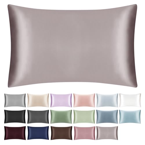 SILKTALE 100% Mulberry Silk Pillowcase with Hidden Zipper,Both Sides Pure Silk Breathable Pillow Case for Hair and Skin,19 Momme Grade 6A,1pc,Taupe,Queen Size 20x30 Inches