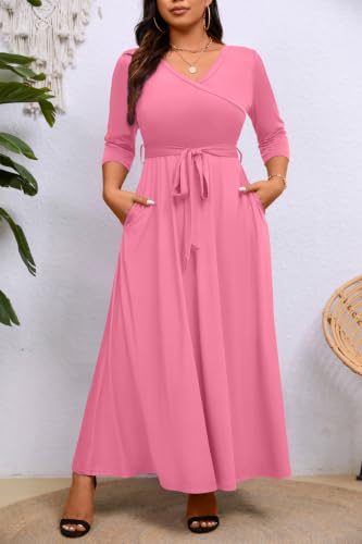 Image of Runwind Plus Size Dress for Women - 3 /4 Sleeve V Neck Maxi Dresses for Women (XL-6XL)