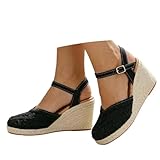 Hsternexy Espadrilles pour femme - Sandales compensées à talon compensé - Tressées - Style bohème - Sandales fermées avec talon confortable - Chaussures d'été compensées, B09 noir, 35 EU