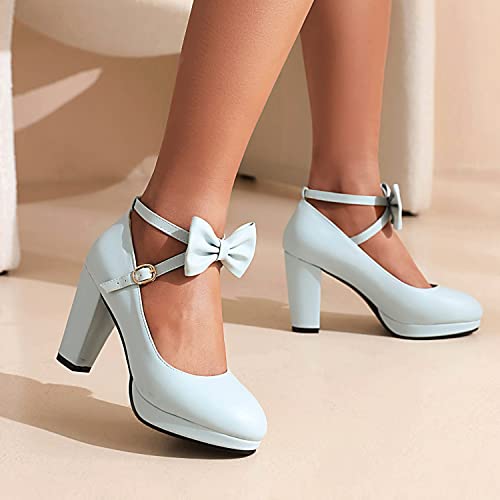 Image of ForeMode Fashion Women T-Strap High Heels Bow Platform Round Toe Pumps Leather Summer Sweet Shoes