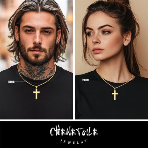 14K Gold Cross Necklace for Men, Cross Pendant with Chain, Religious Faith Jewelry 20 Inch/50 cm4
