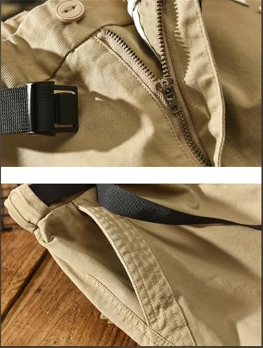 Pulcykp Men Cotton Solid Loose Cargo Pants Big Pockets Joggers Pant Streetwear Casual Trousers3