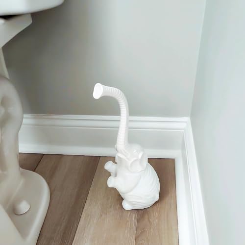 Image of Bathroom Toilet Brush Set Cute Modern White Ceramic Toilet Bowl Cleaning Brushes for Bathroom Decorative Toilet Scrubber Brush and Holder for Home RV Bathroom Cleaning Gift (Elephant)