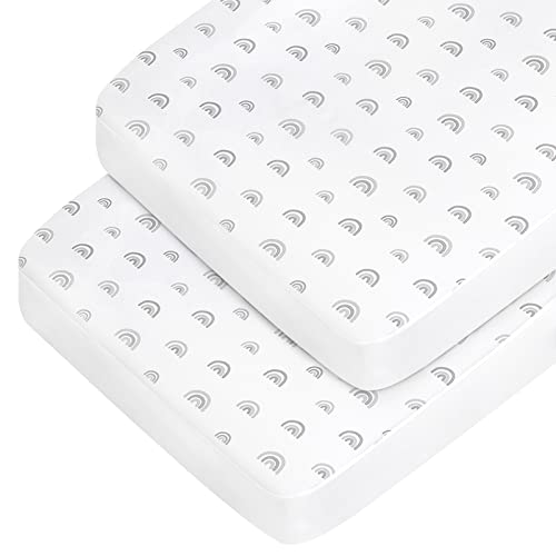 Image of Crib Sheets Boy Girl, 2 Pack Baby Crib Sheets for Standard Crib Mattress & Toddler Bed Mattress, Snug Fit Breathable Soft Fitted Crib Sheet, Crib Sheets, Gray Rainbow