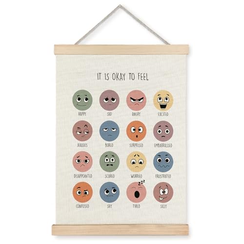 Supwhd Feelings Chart Emotions Chart for Kids, Therapy Office Decor, Calming Decor for Therapy Counselor Office classroom bedroom Calm Down Corner, Mental Health Wall Art Framed 12x16