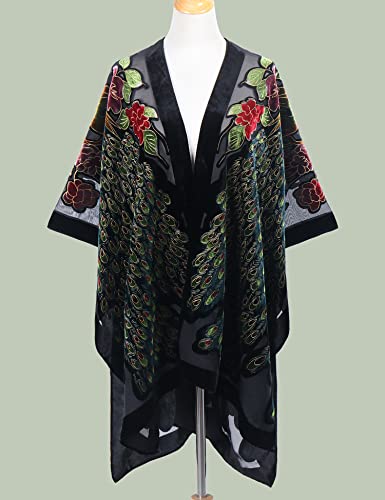 Women's Coverups Burnt-Out Velvet Cardigan Casual Outfit Long Cover Up Velvet Kimono3