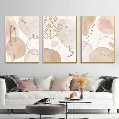Affiche abstraite géométrique bohème beige pour décorer le salon et la chambre triptyque