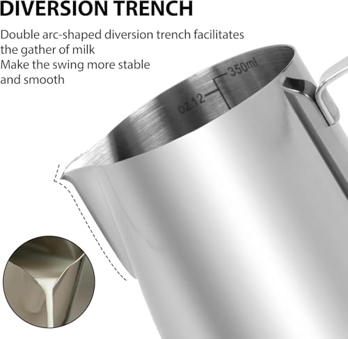 image for AMZCHEF Milk Frothing Pitcher 10oz, 304 Stainless Steel Steam Jug for 