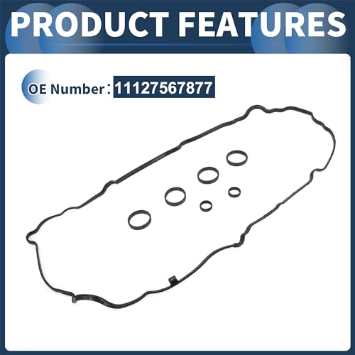 Image of Valve Cover Gasket, Cylinder Head Valve Seal Gasket with Spark Plug Gasket No.11127567877 for Mini Cooper 2007-2016 W /O Turbocharger Black, 1 Set