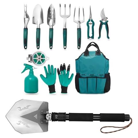 FiveJoy Garden Tool Set, 11 Piece Aluminum Alloy Hand Tool Starter Kit with Garden Bag and Survival Shovel Multitool Cover