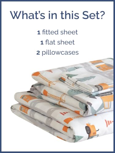 Image of Kids Queen Size Builder Bed Sheets - 4 Piece Kids Builder Sheet Set - Construction Themed Bedding - Ultra-Soft, Cute & Cozy - Breathable & Machine Washable - Bed Set for Boys, Girls, Teens & Toddlers