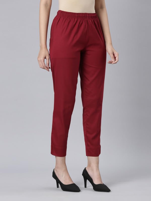 Image of GO COLORS Solid Soft Cotton Printed Pencil Pant for Women | Breathable, Side Pocket