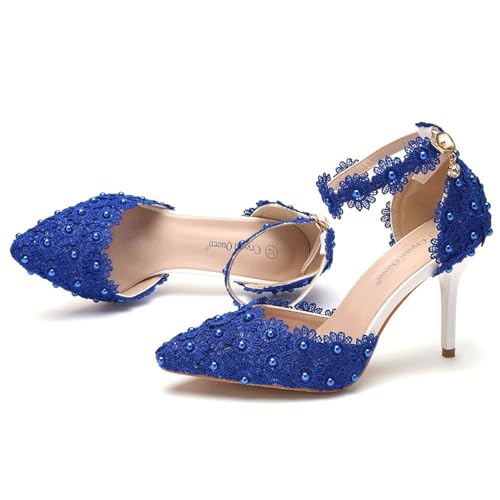FGRID talons hauts mariage dentelle blanche escarpins bleu 38 - 5
