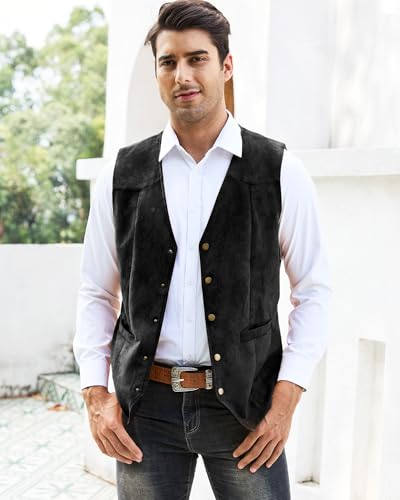 Men's Suede Leather Suit Vest V Neck Artificial Retro 5 Button Regular Vest Cowboy Style Sleeveless Jacket2