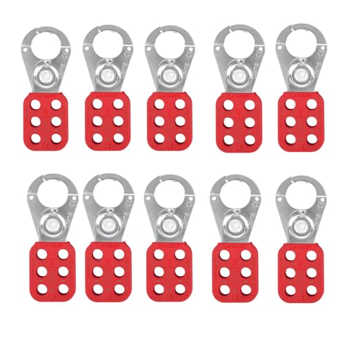 Image of Lock Out Tag Out Hasp,10Pack Tamper-Proof Stainless Steel Padlock Hasp with Extended Jaw,Red 1 inch Jaw Diameter Stainless Steel Lockout Hasp,Nylon Handle,Tamper-Proof and Impact-Resistant