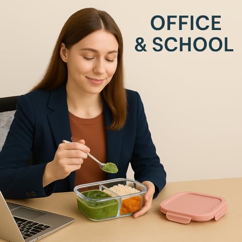 Image of Borosilicate Lunch Box Set of Airtight & Leak-Proof Tiffin Box for Office, School, Men & Women (Light Blue Colour) (Pink, 580 ml 320 ml)
