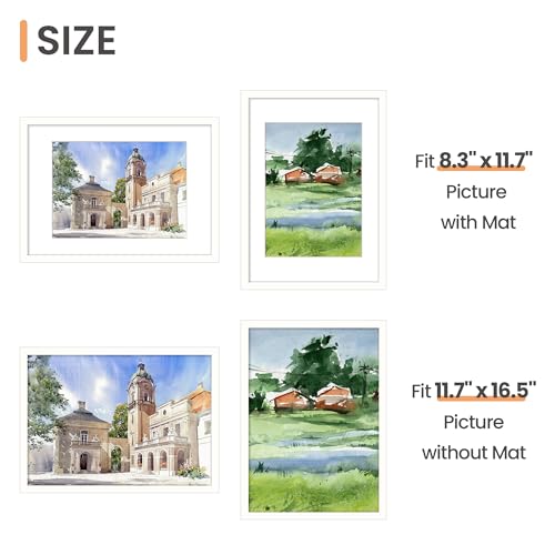 Image of upsimples A3 Picture Frame, Display Pictures 8.3x11.7 with Mat or 11.7x16.5 Without Mat, Wall Hanging Photo Frame, White, 1 Pack