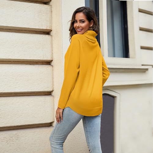 Women's Turtleneck Knit Pullover Long Sleeve Casual Oversized Curved Hemline Sweater Tops4