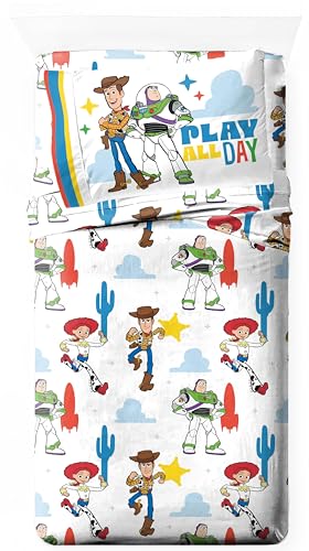 Jay Franco Kids Sheet Set with Fitted, Flat Sheets & Pillow Cover - Ultra-Soft Bedding with Pillowcase for Room Decor, White - Toy Story, 3 Piece Twin