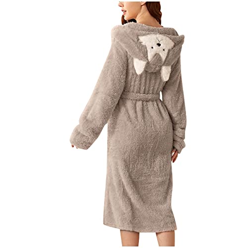 Albornoz de invierno extra grueso para mujer con capucha, bata de casa de forro polar para mujer, bata de franela de forro polar, ropa de descanso, pijama con bolsillos, bata de baño de tela, gris, XL