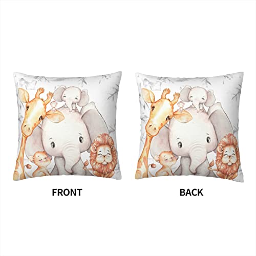 Mloerno Africa Safari Animals Kids Pillow Nursery Decoration Velvet Throw Pillow Covers Sofa Pillowcase Car Square Throw Pillowcases Home Decoration 18X18Inch #TOP2