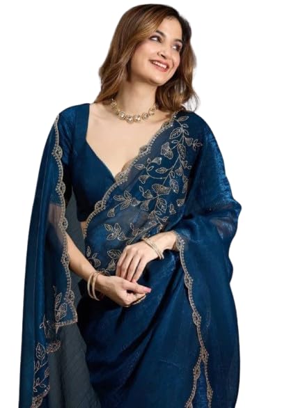 Women's Pure Georgette Embroidered Saree With Unstitched Blouse Piece-picture-24