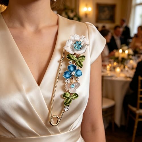 Image of Crystal Flower Brooch Sweater Shawl Brooch Collar Safety Pin Stylish Chic Multi-colored Tulip Flower Pin Rhinestone Enamel Brooch Wedding Party Accessories Jewelry for Women
