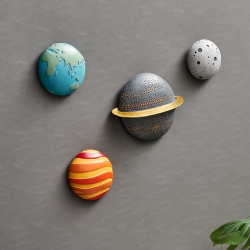 Image of XGZY XGZY4PCS Planet Wall Hanging Set: Simple 3D Relief Art Wall Hanging Set, Fun Decoration for Living Room, Entrance, and Study
