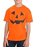 Jack O' Lantern Pumpkin Youth T-Shirt/Easy Halloween Costume Fun Tee-Orange-Medium
