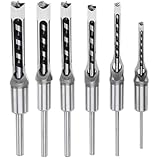 6 Pcs Square Hole Drill Bit Set for Wood - 5/8' 9/16' 1/2' 3/8' 5/16' 1/4' HSS Woodworking Hole Saw Mortising Chisel Square Hole Mortise Chisel Drill Bit Tools
