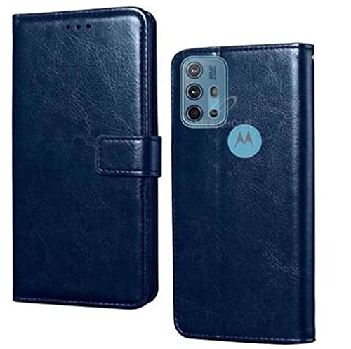 Image of Inside Rubber TPU with Card Pockets Magnetic Closure Protection Compatible with Motorola G10 Power,Moto G10 Power (Blue)